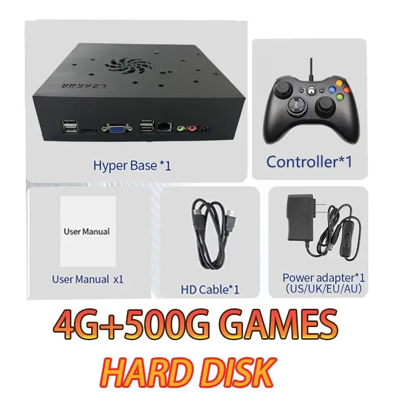 black 500G HDD S Color Retro Game Console With 70000+ Games, 2TB HDD