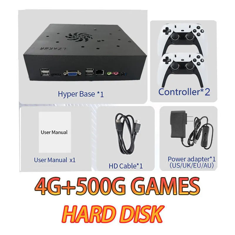black 500G HDD BW Color Retro Game Console With 70000+ Games, 2TB HDD