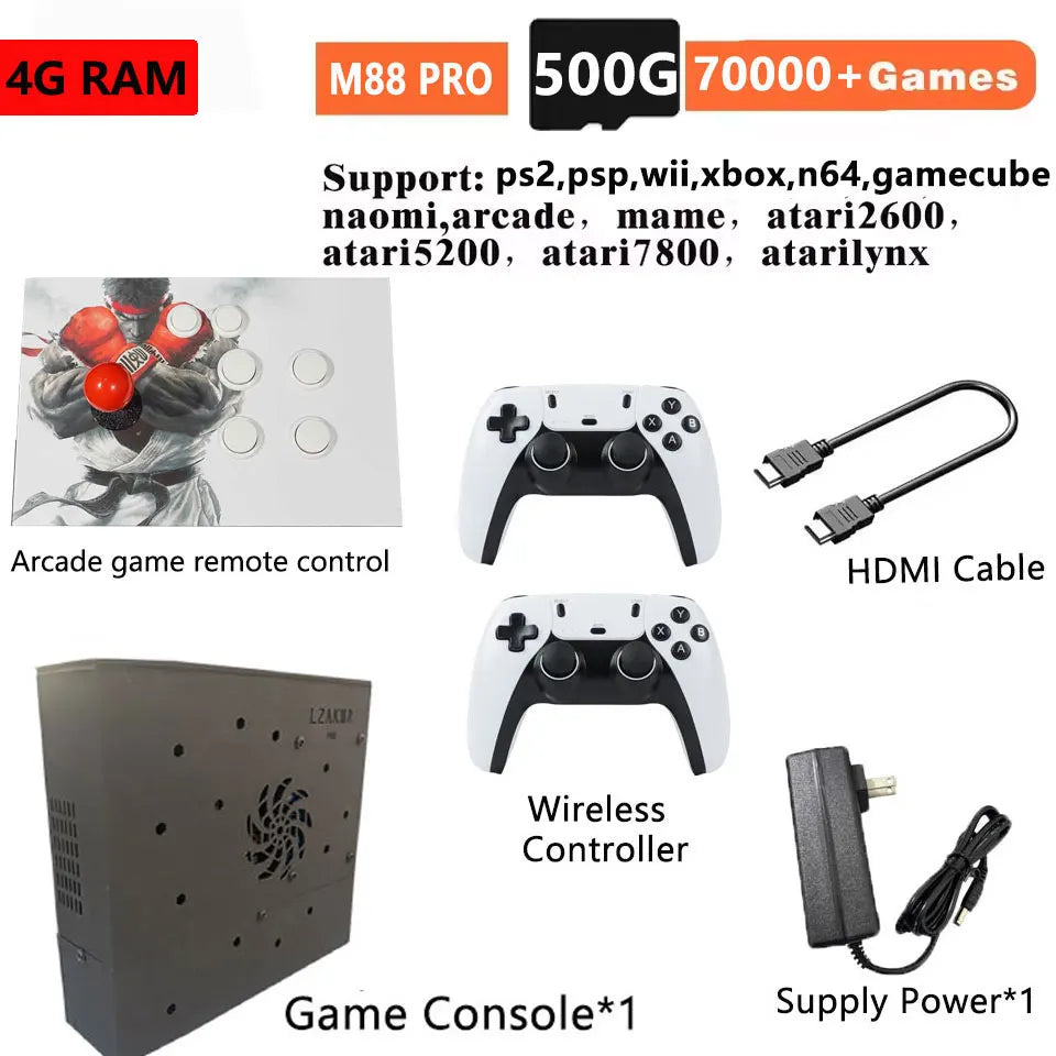 black 500G BWYG Color Retro Game Console With 70000+ Games, 2TB HDD