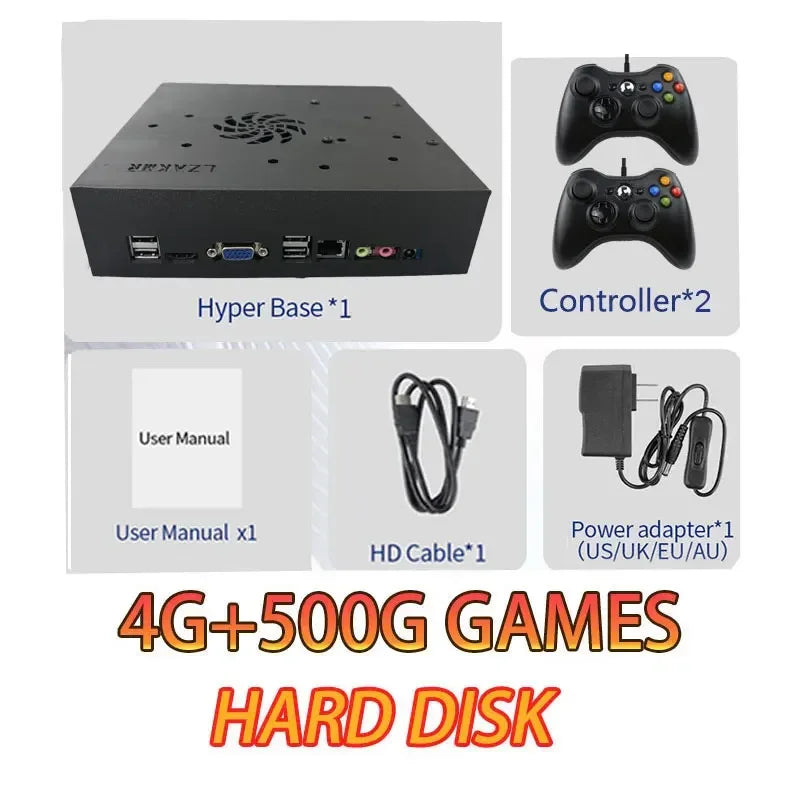black 500G HDD D Color Retro Game Console With 70000+ Games, 2TB HDD