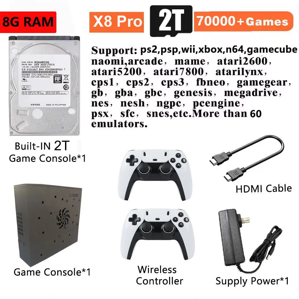 2T BW Color Retro Game Console With 70000+ Games, 2TB HDD
